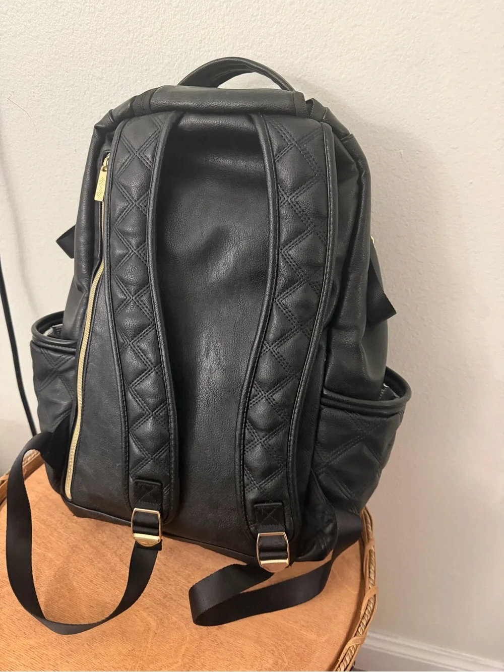 Itzy Ritzy Black Quilted Backpack with Gold Hardware